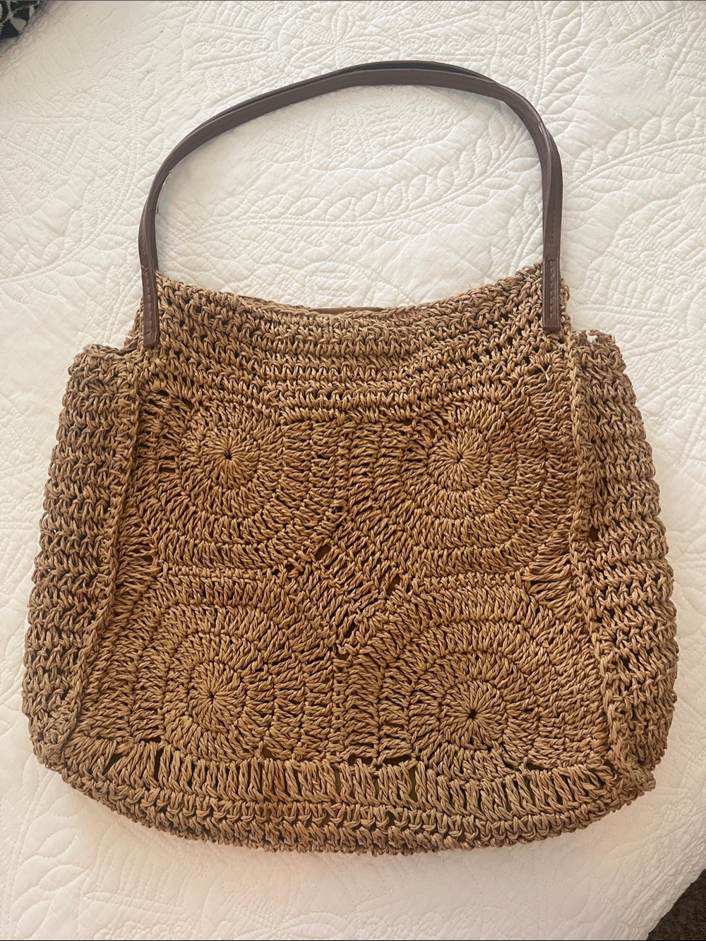 CHARMING CHARLIE Woven Soft Straw Tote Bag with Brown Handles